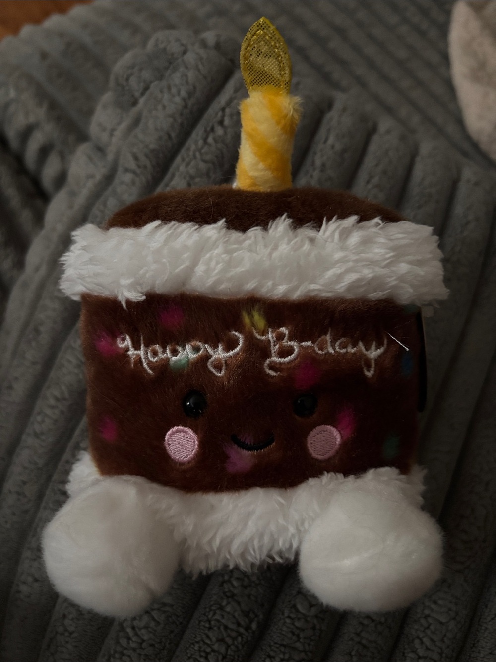 Plush Birthday Cake Party Decoration - Brown & White
